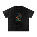 Dusty Cock “Prismatic Rooster” Geometric Head Graphic Tee – Heavyweight 100% Cotton, Vintage Wash, Washed