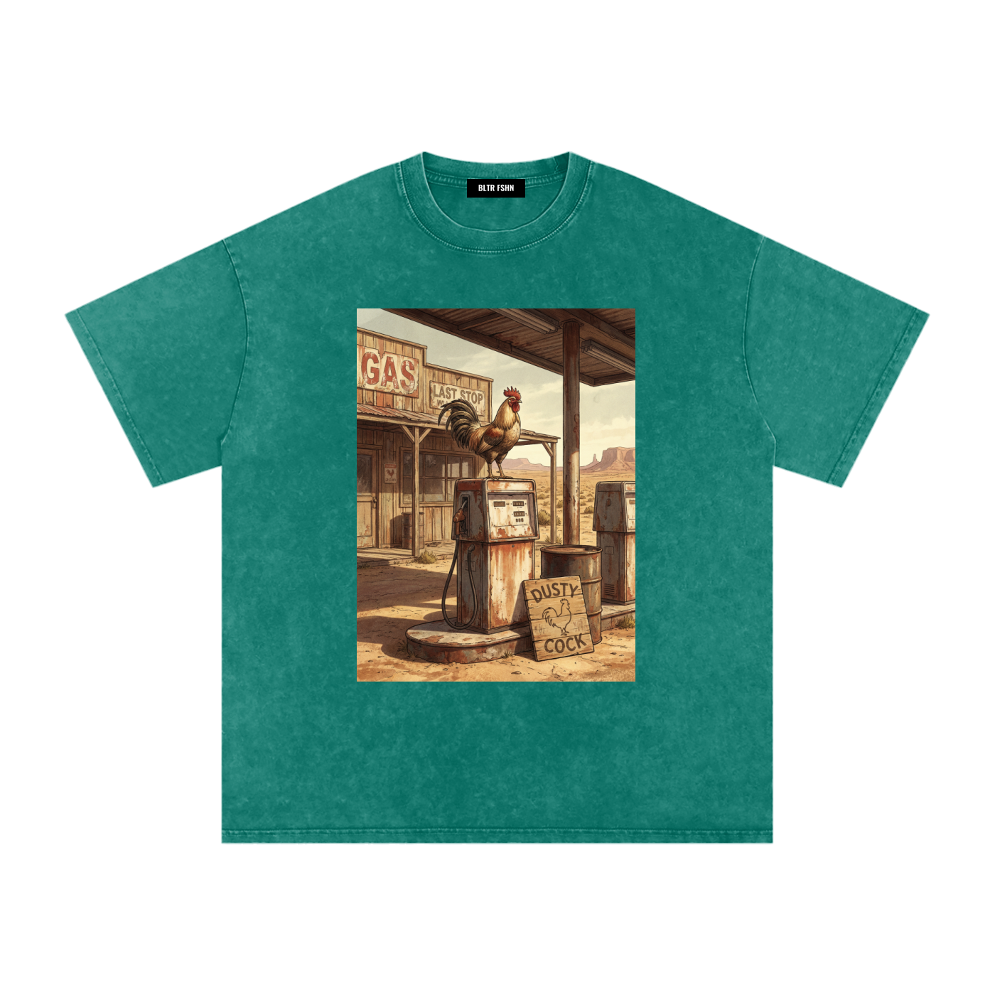 Dusty Cock, Desert Rooster Cowboy Graphic Tee – Heavyweight 100% Cotton, Vintage Wash