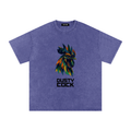 Dusty Cock “Prismatic Rooster” Geometric Head Graphic Tee – Heavyweight 100% Cotton, Vintage Wash, Washed