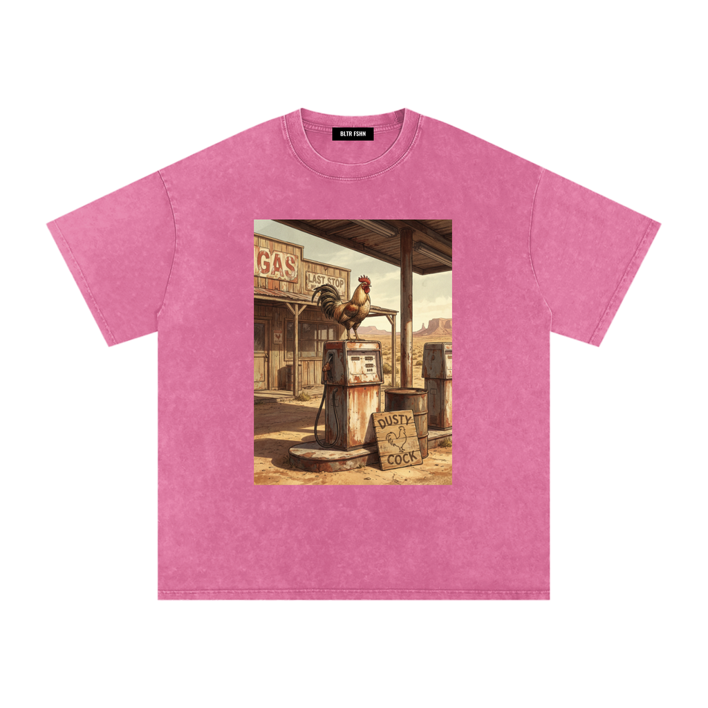 Dusty Cock, Desert Rooster Cowboy Graphic Tee – Heavyweight 100% Cotton, Vintage Wash