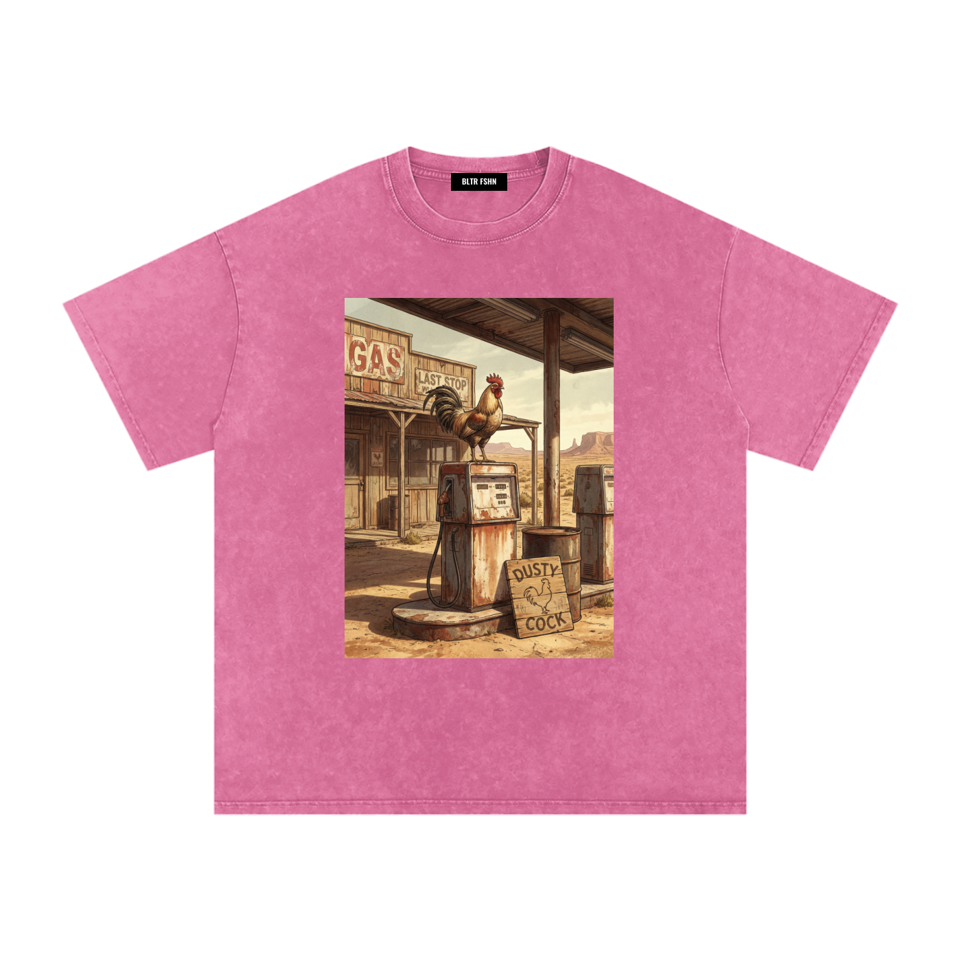 Dusty Cock, Desert Rooster Cowboy Graphic Tee – Heavyweight 100% Cotton, Vintage Wash