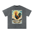 Dusty Cock, "Saint Cock" Rooster Graphic Tee – Heavyweight 100% Cotton, Vintage Wash, Washed Grey