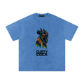 Dusty Cock “Prismatic Rooster” Geometric Head Graphic Tee – Heavyweight 100% Cotton, Vintage Wash, Washed