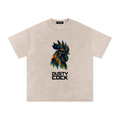 Dusty Cock “Prismatic Rooster” Geometric Head Graphic Tee – Heavyweight 100% Cotton, Vintage Wash, Washed, White