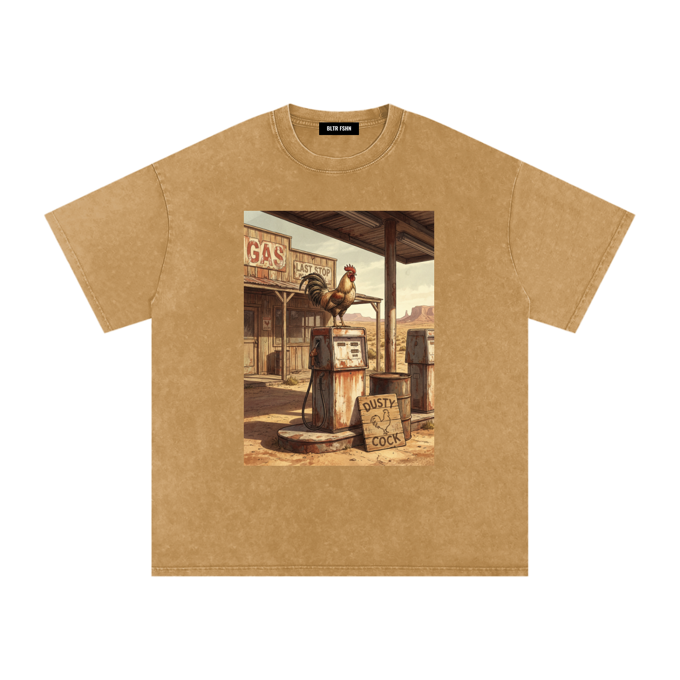 Dusty Cock, Desert Rooster Cowboy Graphic Tee – Heavyweight 100% Cotton, Vintage Wash
