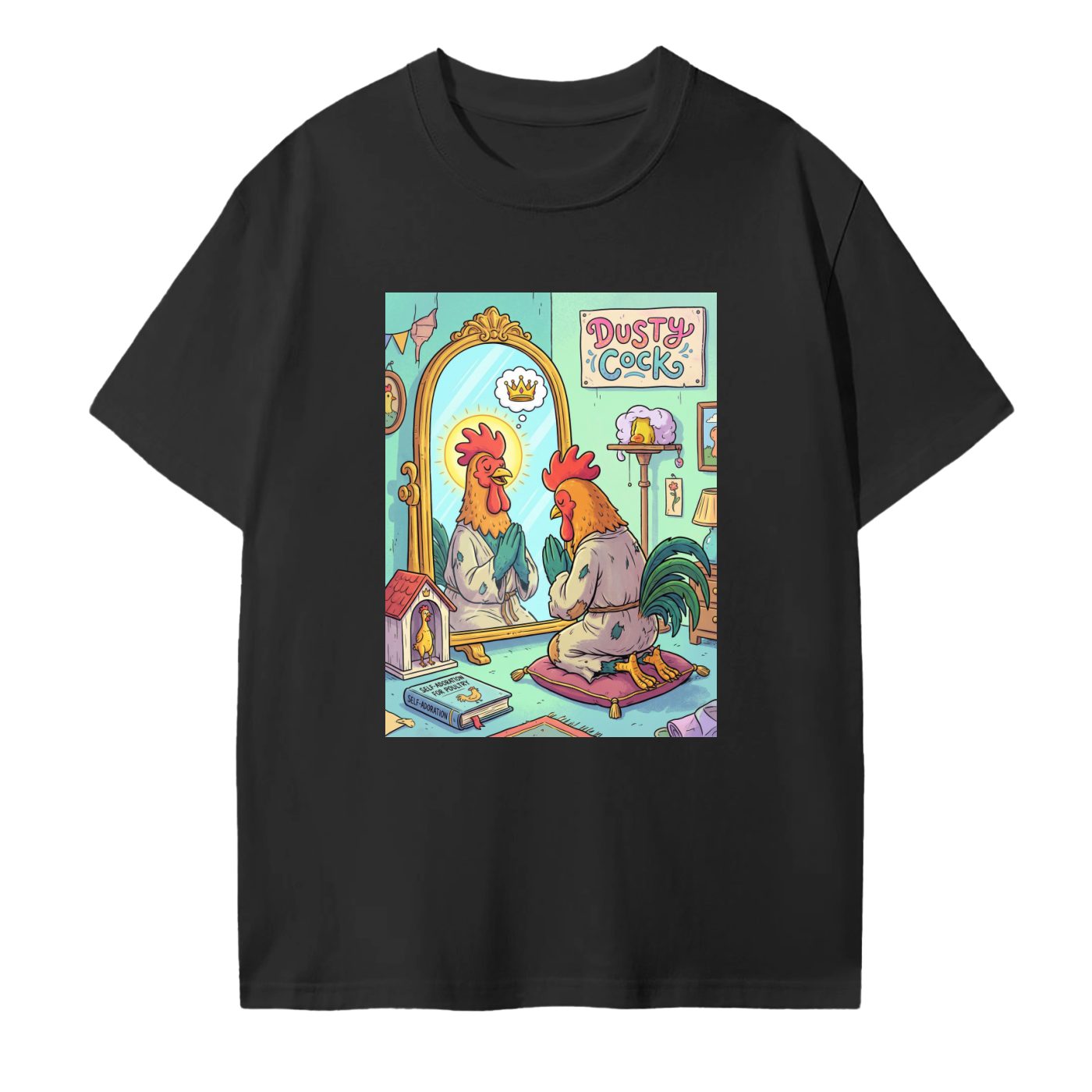 Dusty Cock “Praying to the Mirror 2” Rooster Graphic Tee – 100% Cotton