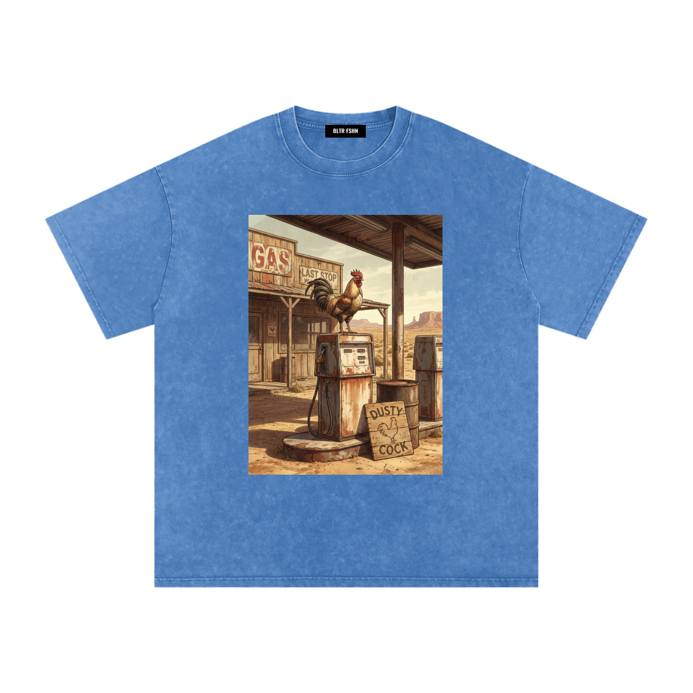 Dusty Cock, Desert Rooster Cowboy Graphic Tee – Heavyweight 100% Cotton, Vintage Wash