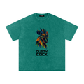 Dusty Cock “Prismatic Rooster” Geometric Head Graphic Tee – Heavyweight 100% Cotton, Vintage Wash, Washed