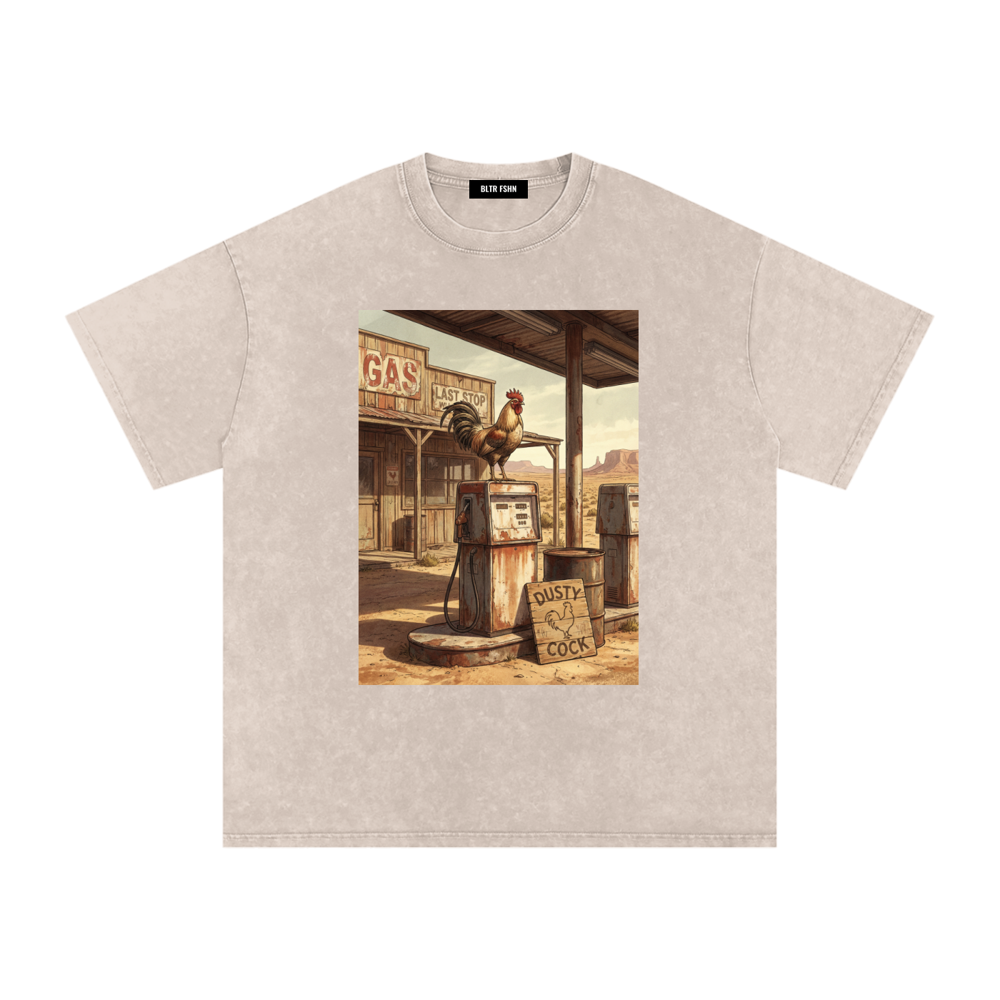 Dusty Cock, Desert Rooster Cowboy Graphic Tee – Heavyweight 100% Cotton, Vintage Wash