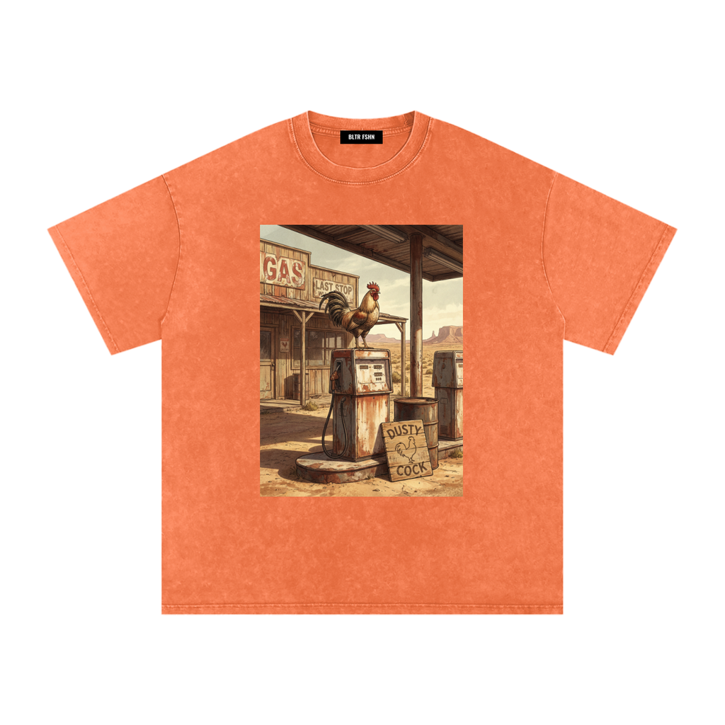 Dusty Cock, Desert Rooster Cowboy Graphic Tee – Heavyweight 100% Cotton, Vintage Wash