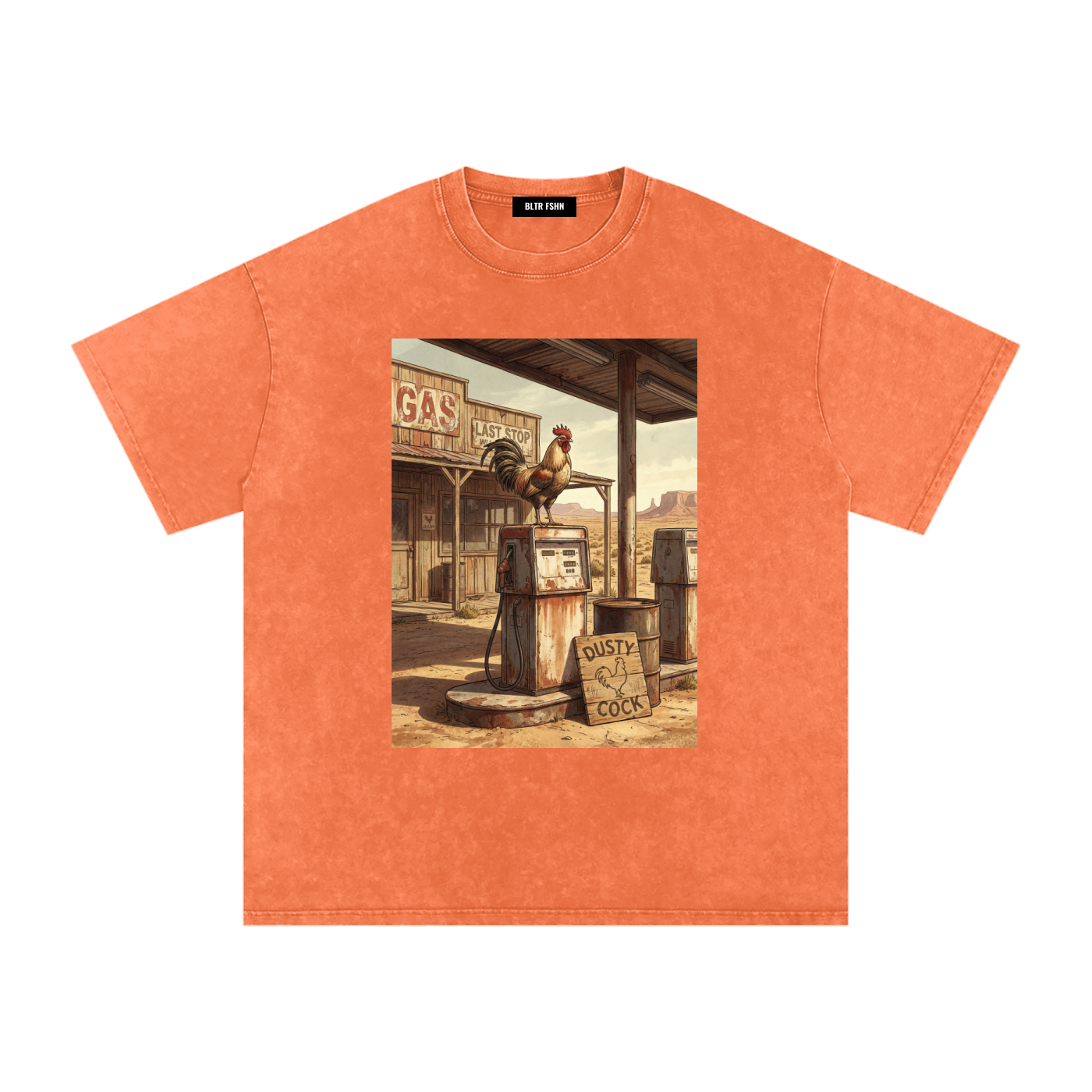 Dusty Cock, Desert Rooster Cowboy Graphic Tee – Heavyweight 100% Cotton, Vintage Wash