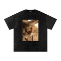 Dusty Cock, Desert Rooster Cowboy Graphic Tee – Heavyweight 100% Cotton, Vintage Wash, White
