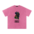 Dusty Cock “Prismatic Rooster” Geometric Head Graphic Tee – Heavyweight 100% Cotton, Vintage Wash, Washed