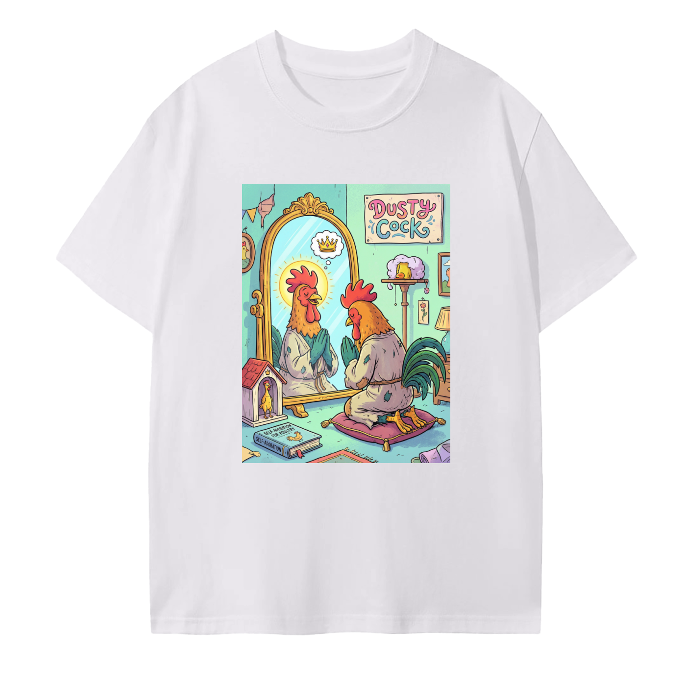 Dusty Cock “Praying to the Mirror 2” Rooster Graphic Tee – 100% Cotton