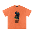Dusty Cock “Prismatic Rooster” Geometric Head Graphic Tee – Heavyweight 100% Cotton, Vintage Wash, Washed
