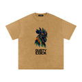 Dusty Cock “Prismatic Rooster” Geometric Head Graphic Tee – Heavyweight 100% Cotton, Vintage Wash, Washed