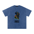 Dusty Cock “Prismatic Rooster” Geometric Head Graphic Tee – Heavyweight 100% Cotton, Vintage Wash, Washed