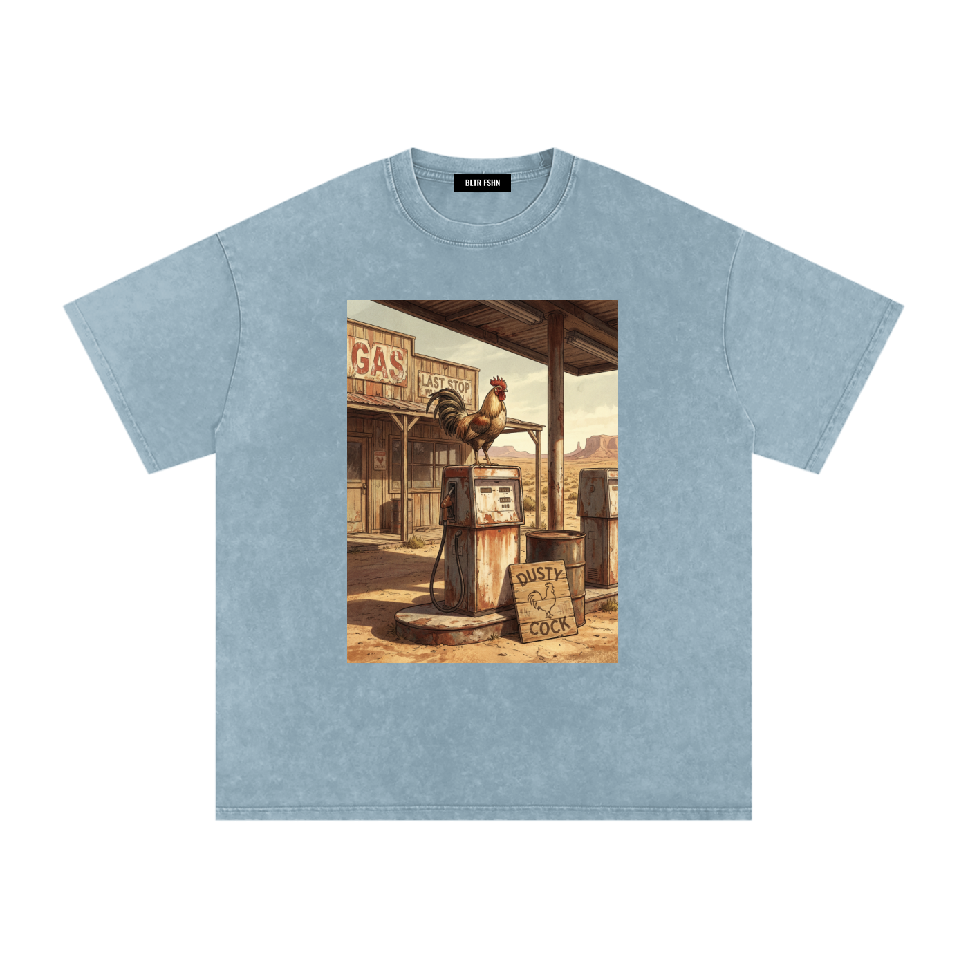 Dusty Cock, Desert Rooster Cowboy Graphic Tee – Heavyweight 100% Cotton, Vintage Wash