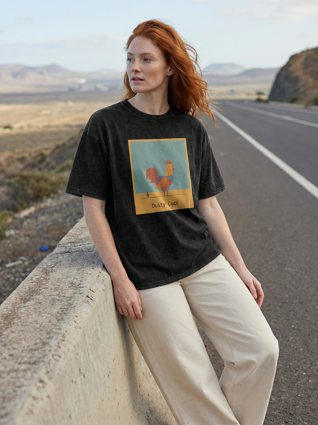 Desert Rooster Outlaw Graphic Tee – Heavyweight 100% Cotton, Vintage Wash
