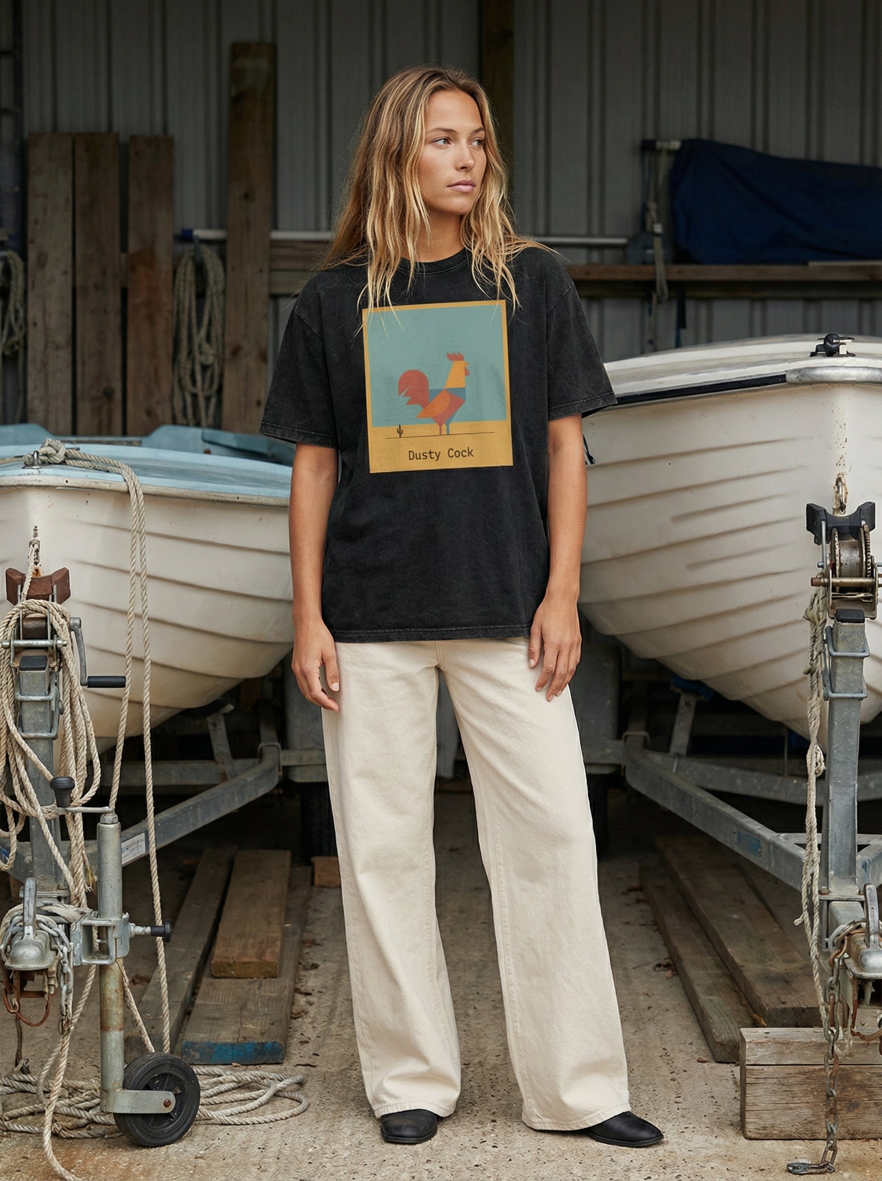Desert Rooster Outlaw Graphic Tee – Heavyweight 100% Cotton, Vintage Wash