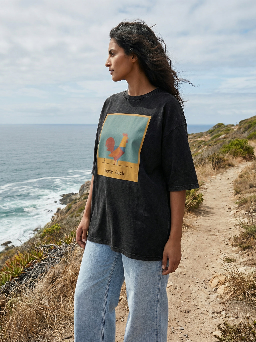 Desert Rooster Outlaw Graphic Tee – Heavyweight 100% Cotton, Vintage Wash