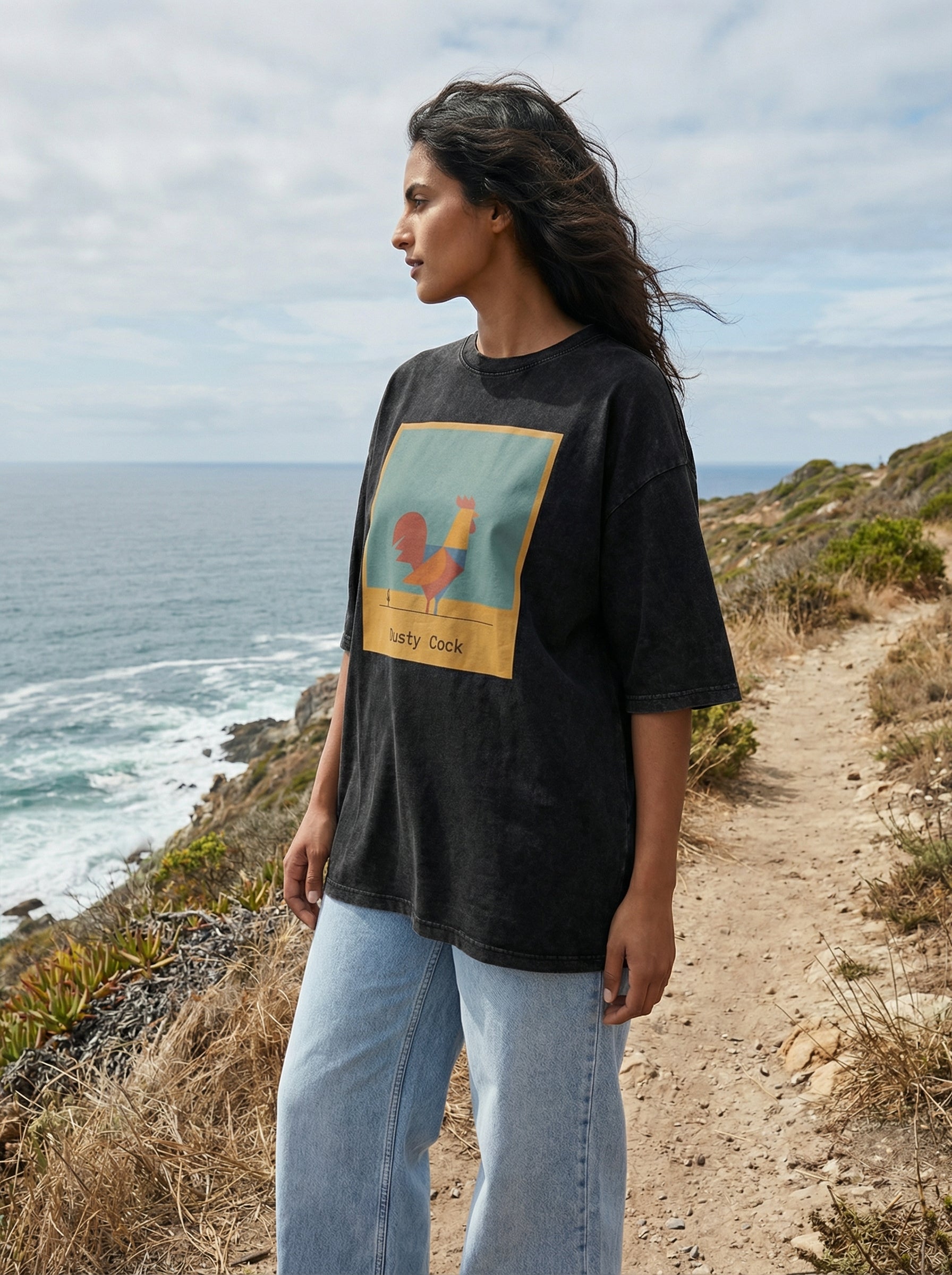 Desert Rooster Outlaw Graphic Tee – Heavyweight 100% Cotton, Vintage Wash
