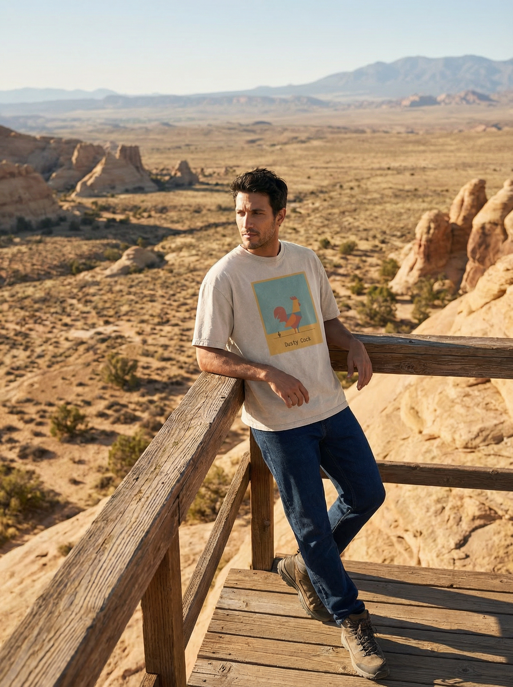 Desert Rooster Outlaw Graphic Tee – Heavyweight 100% Cotton, Vintage Wash