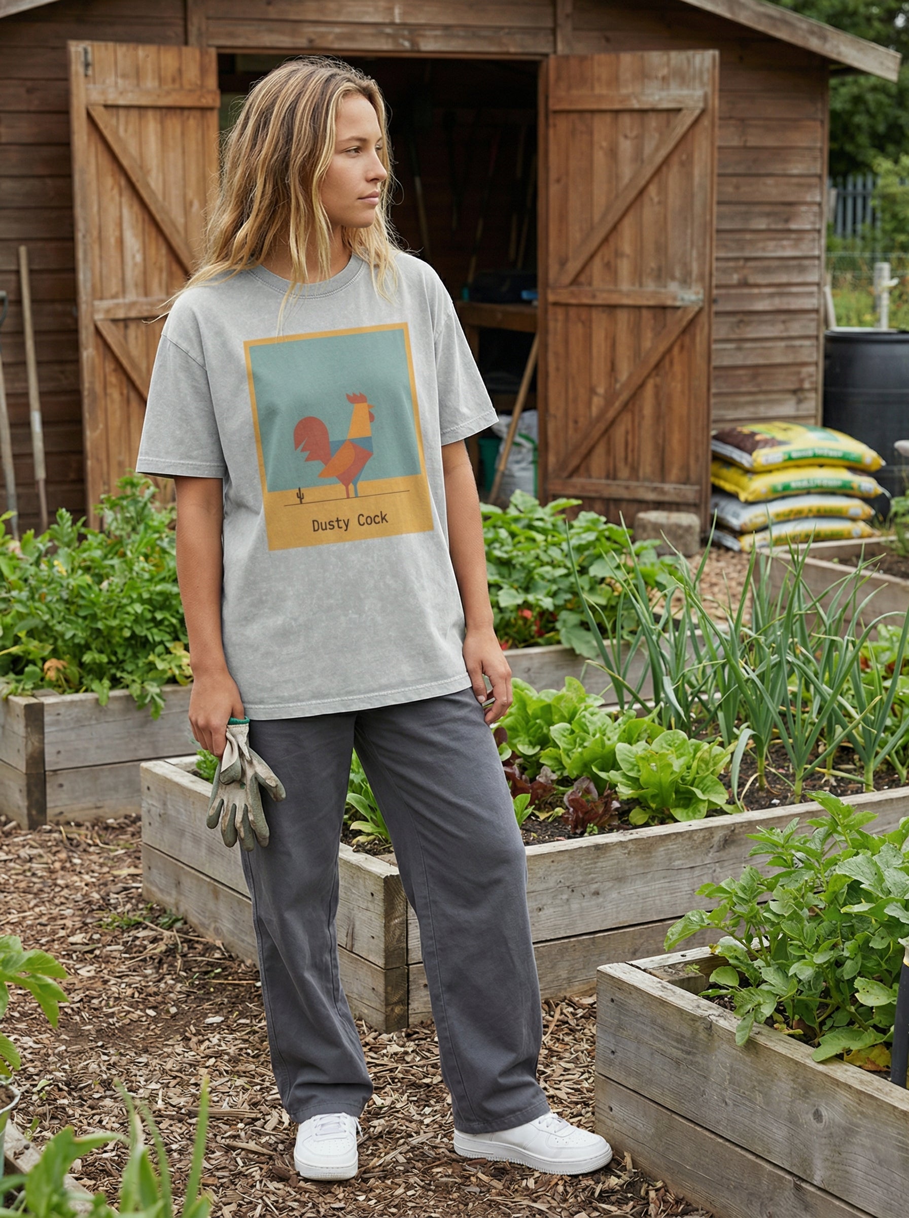 Desert Rooster Outlaw Graphic Tee – Heavyweight 100% Cotton, Vintage Wash