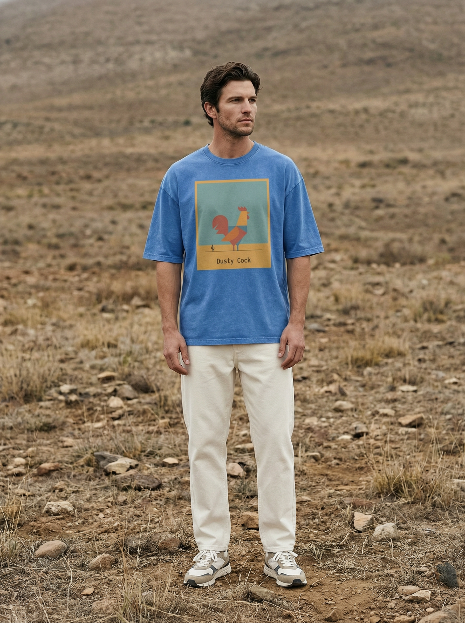 Desert Rooster Outlaw Graphic Tee – Heavyweight 100% Cotton, Vintage Wash
