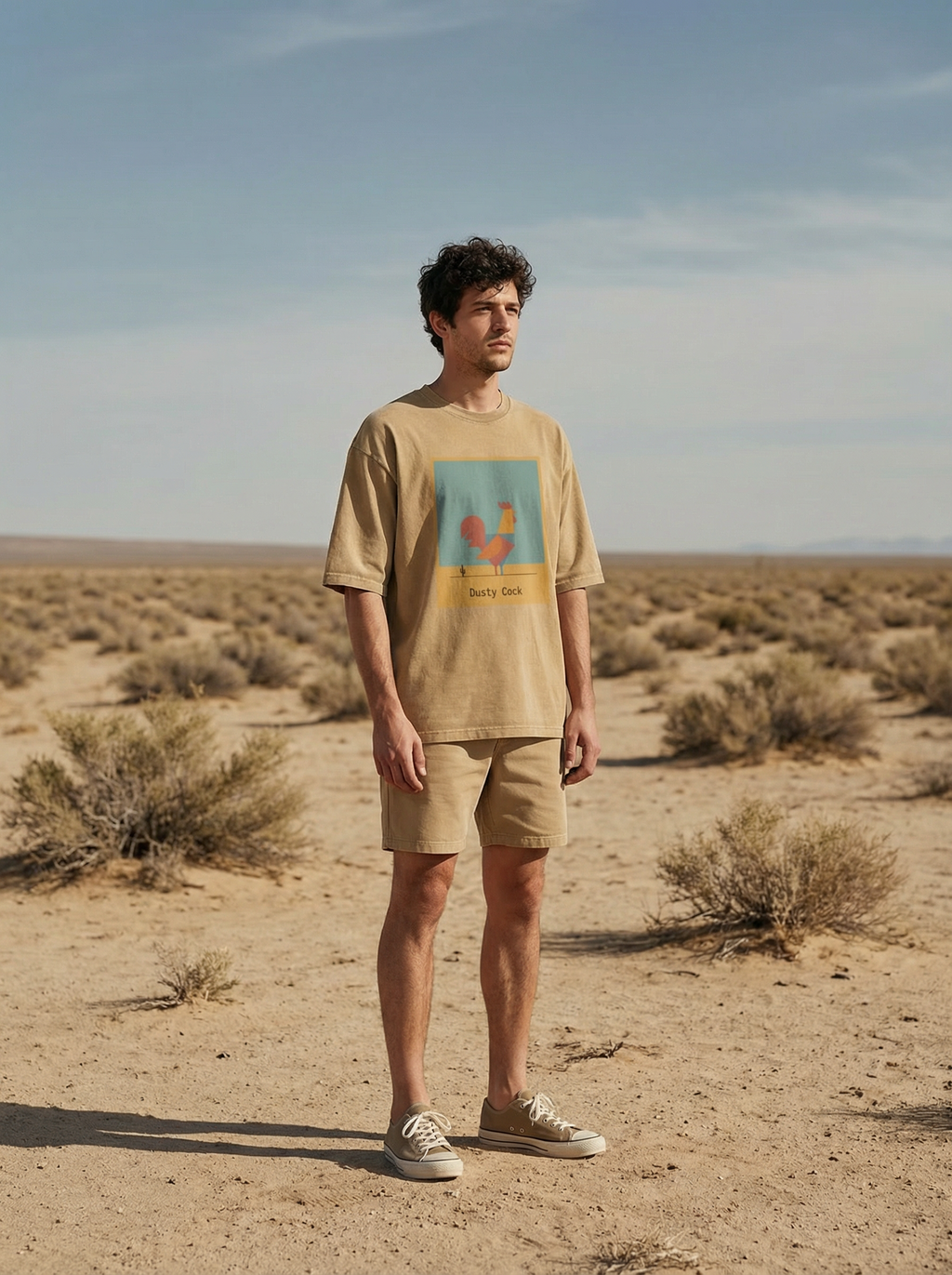 Desert Rooster Outlaw Graphic Tee – Heavyweight 100% Cotton, Vintage Wash