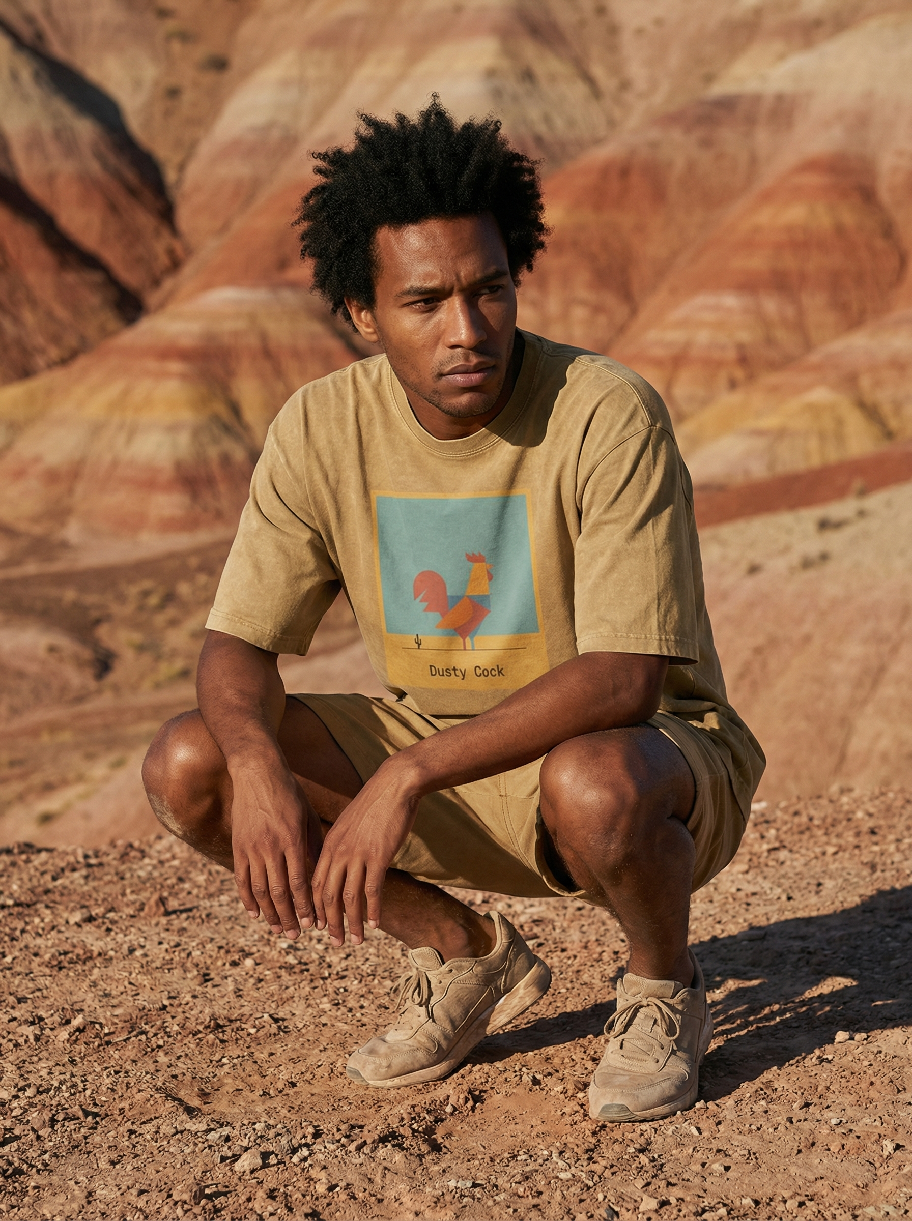 Desert Rooster Outlaw Graphic Tee – Heavyweight 100% Cotton, Vintage Wash