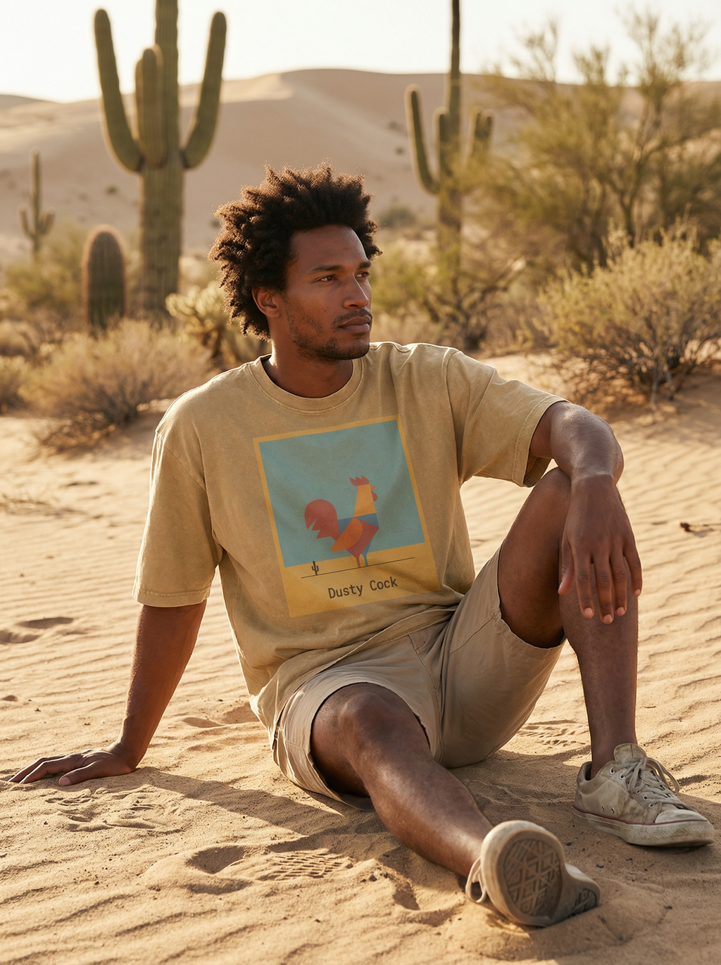 Desert Rooster Outlaw Graphic Tee – Heavyweight 100% Cotton, Vintage Wash