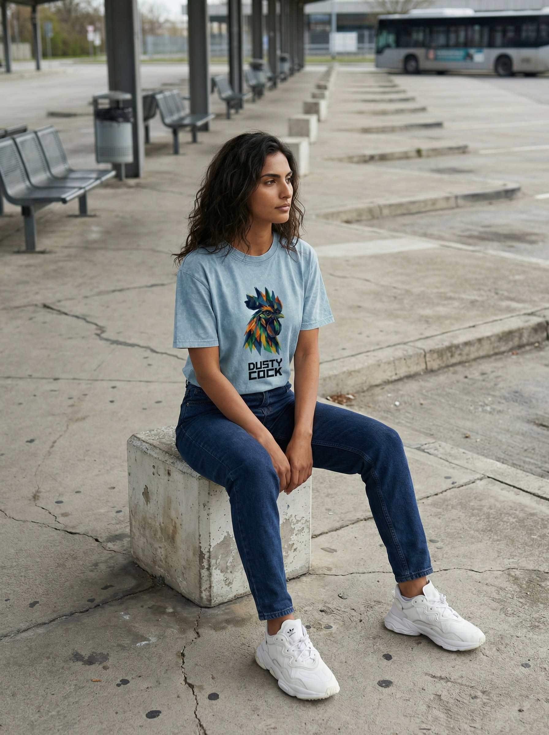 Dusty Cock “Prismatic Rooster” Geometric Head Graphic Tee – Heavyweight 100% Cotton, Vintage Wash, Washed