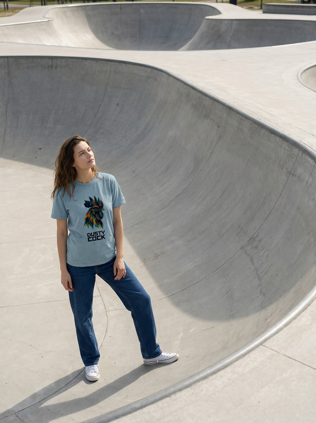 Dusty Cock “Prismatic Rooster” Geometric Head Graphic Tee – Heavyweight 100% Cotton, Vintage Wash, Washed