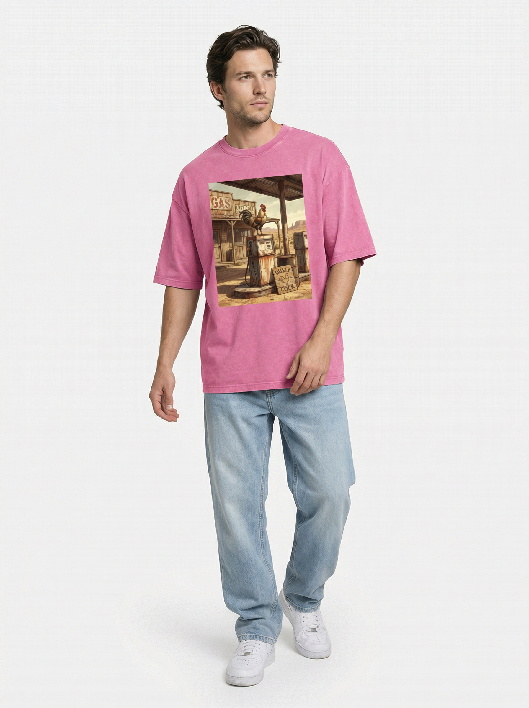 Dusty Cock, Desert Rooster Cowboy Graphic Tee – Heavyweight 100% Cotton, Vintage Wash
