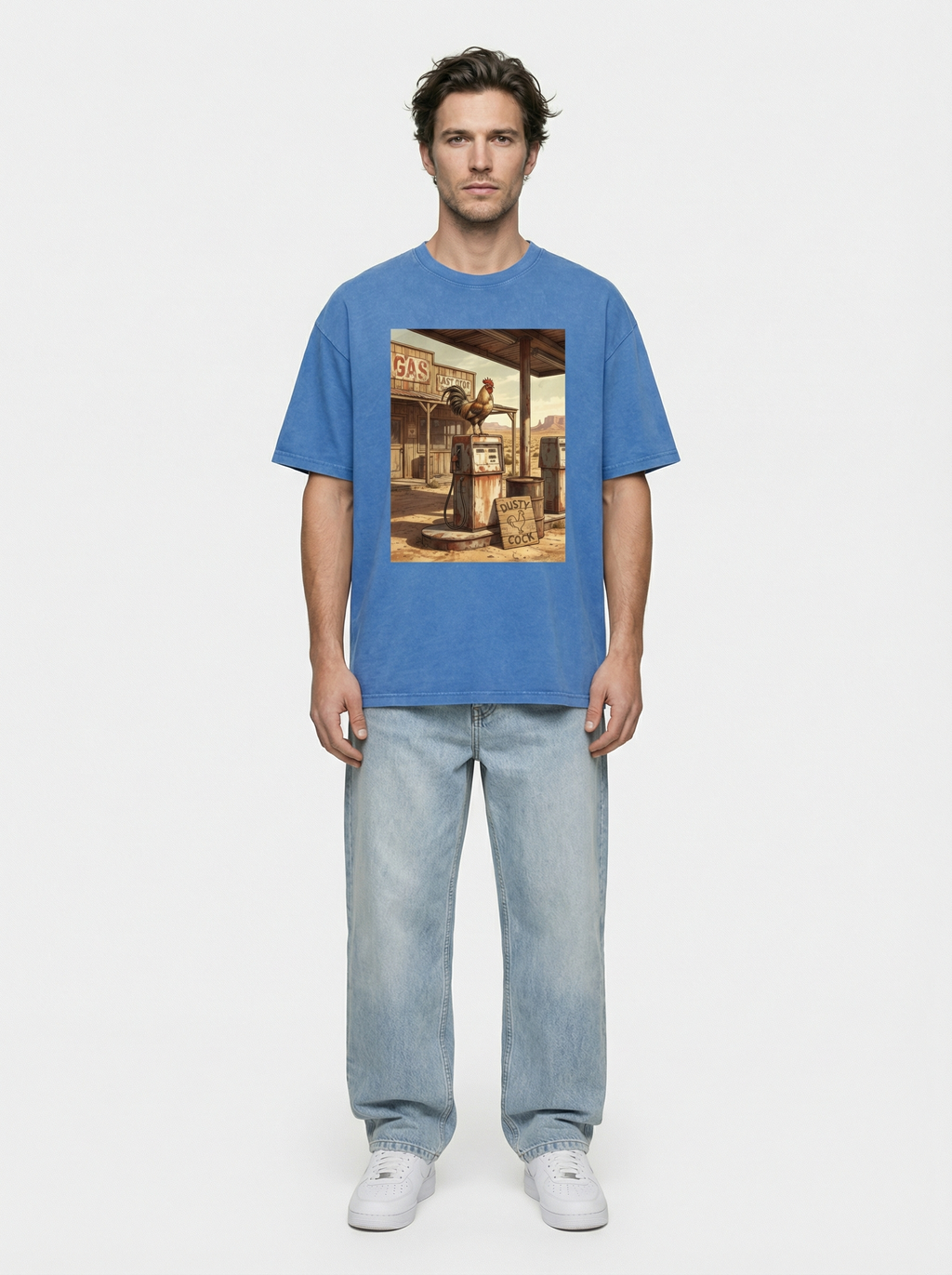 Dusty Cock, Desert Rooster Cowboy Graphic Tee – Heavyweight 100% Cotton, Vintage Wash