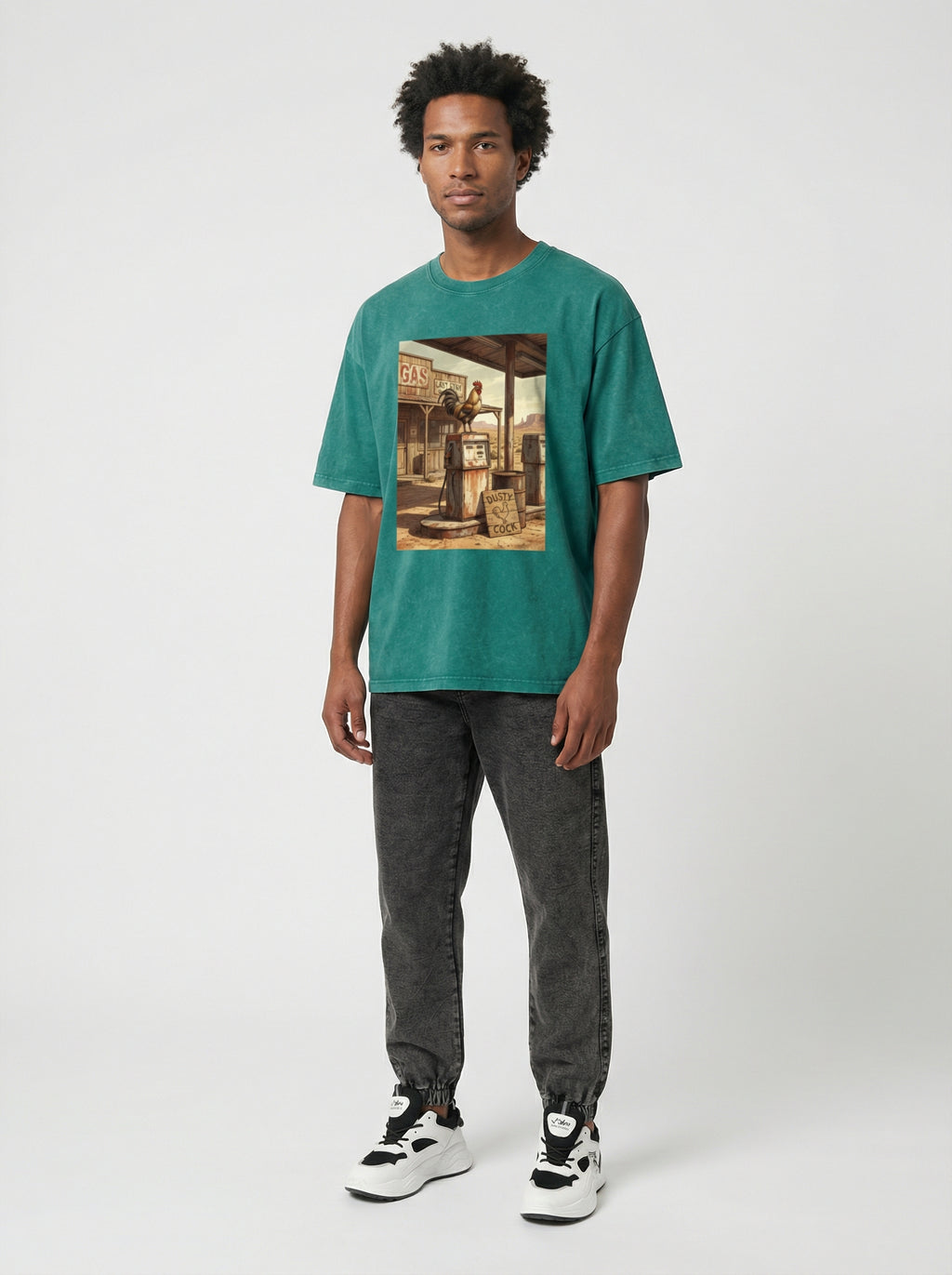 Dusty Cock, Desert Rooster Cowboy Graphic Tee – Heavyweight 100% Cotton, Vintage Wash