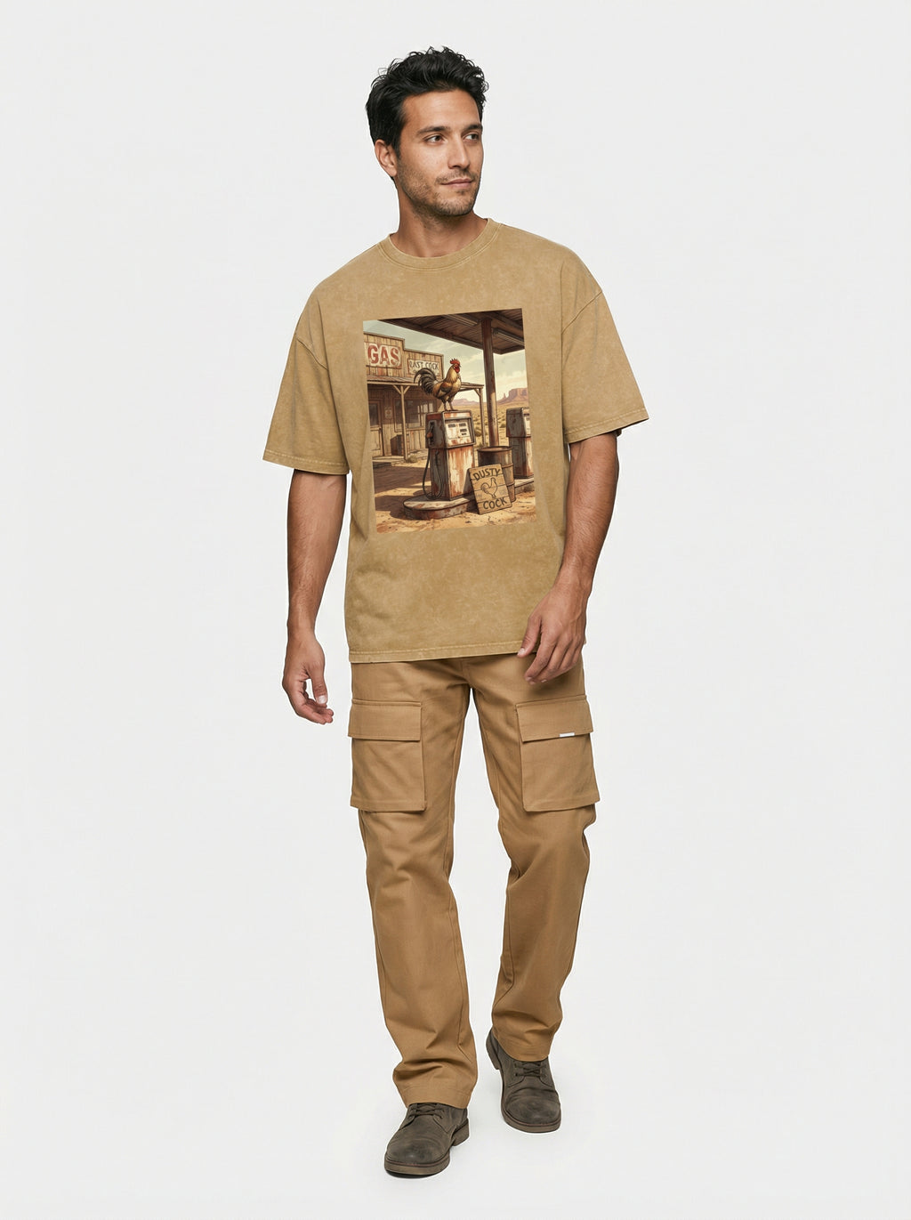 Dusty Cock, Desert Rooster Cowboy Graphic Tee – Heavyweight 100% Cotton, Vintage Wash