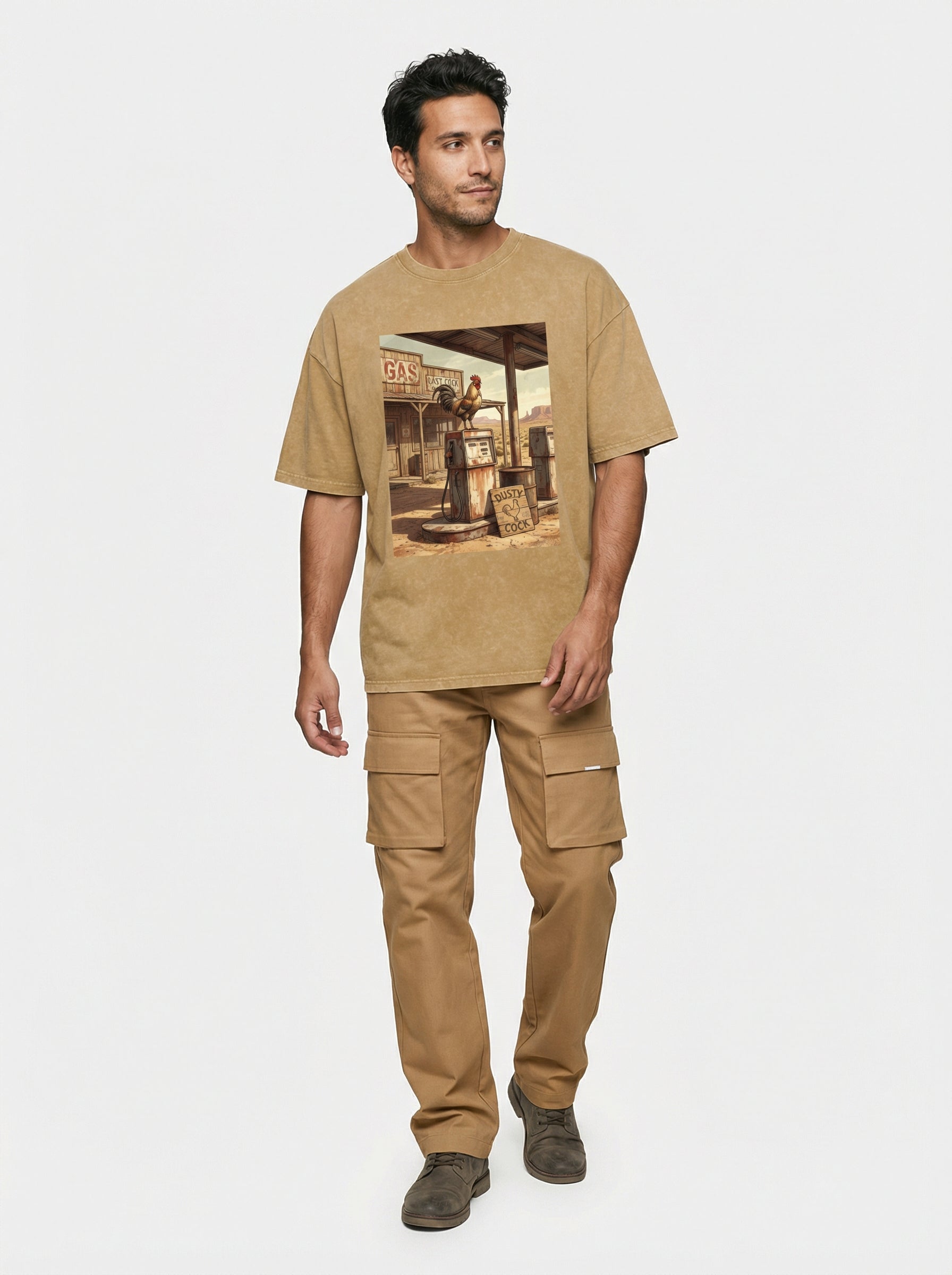 Dusty Cock, Desert Rooster Cowboy Graphic Tee – Heavyweight 100% Cotton, Vintage Wash