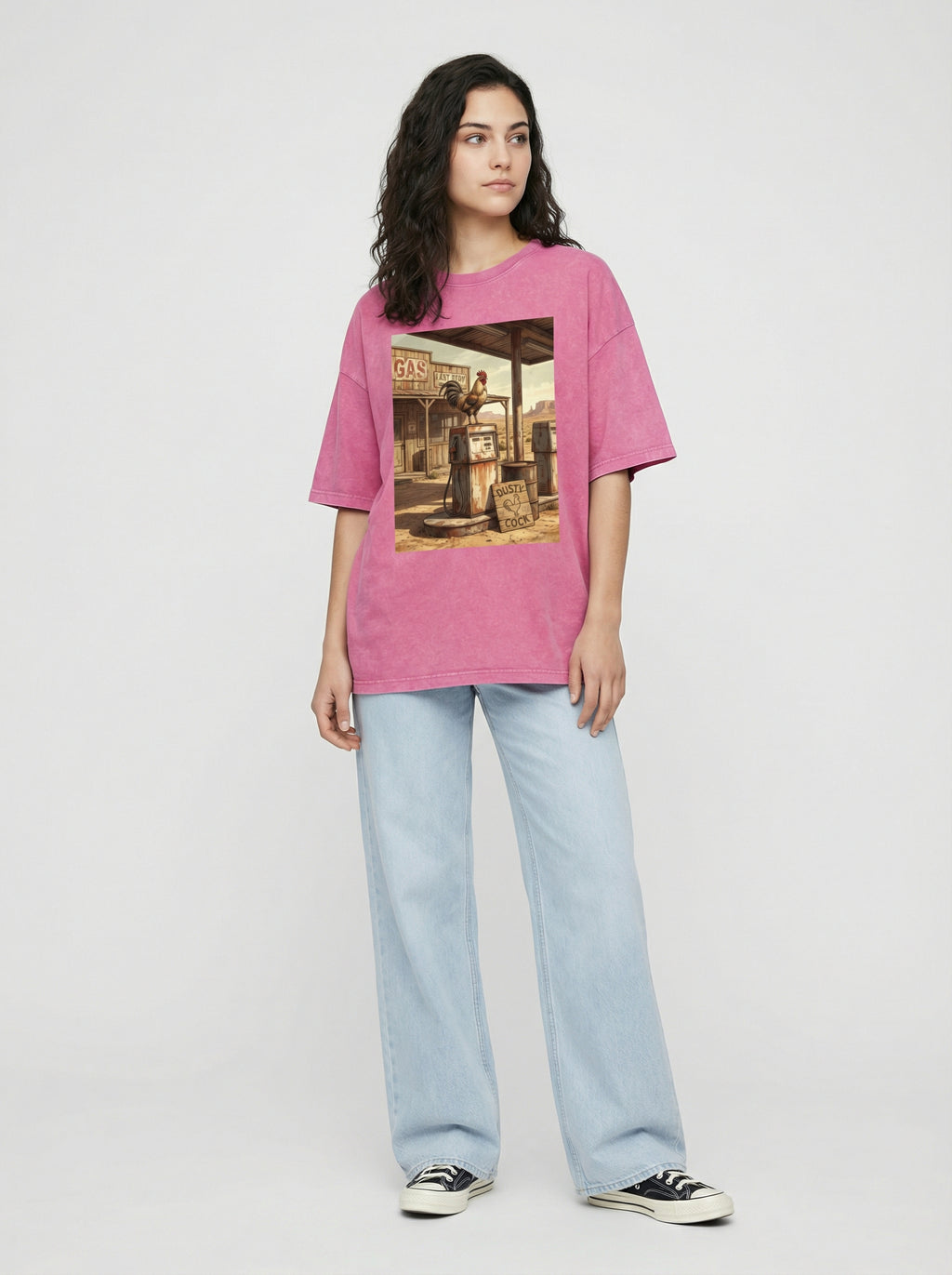 Dusty Cock, Desert Rooster Cowboy Graphic Tee – Heavyweight 100% Cotton, Vintage Wash