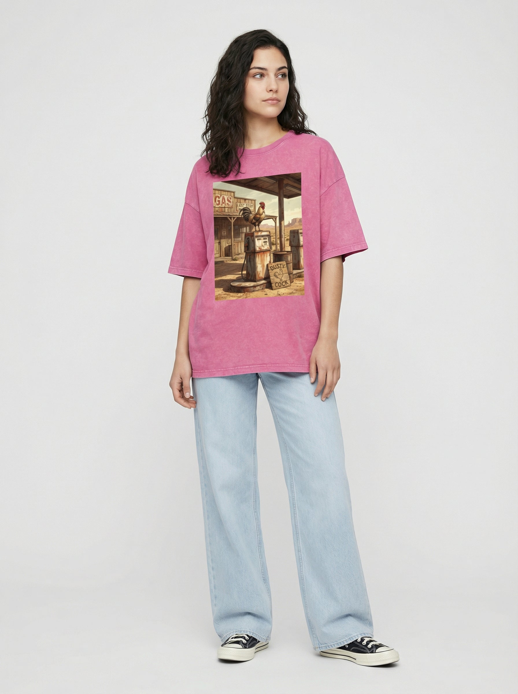 Dusty Cock, Desert Rooster Cowboy Graphic Tee – Heavyweight 100% Cotton, Vintage Wash
