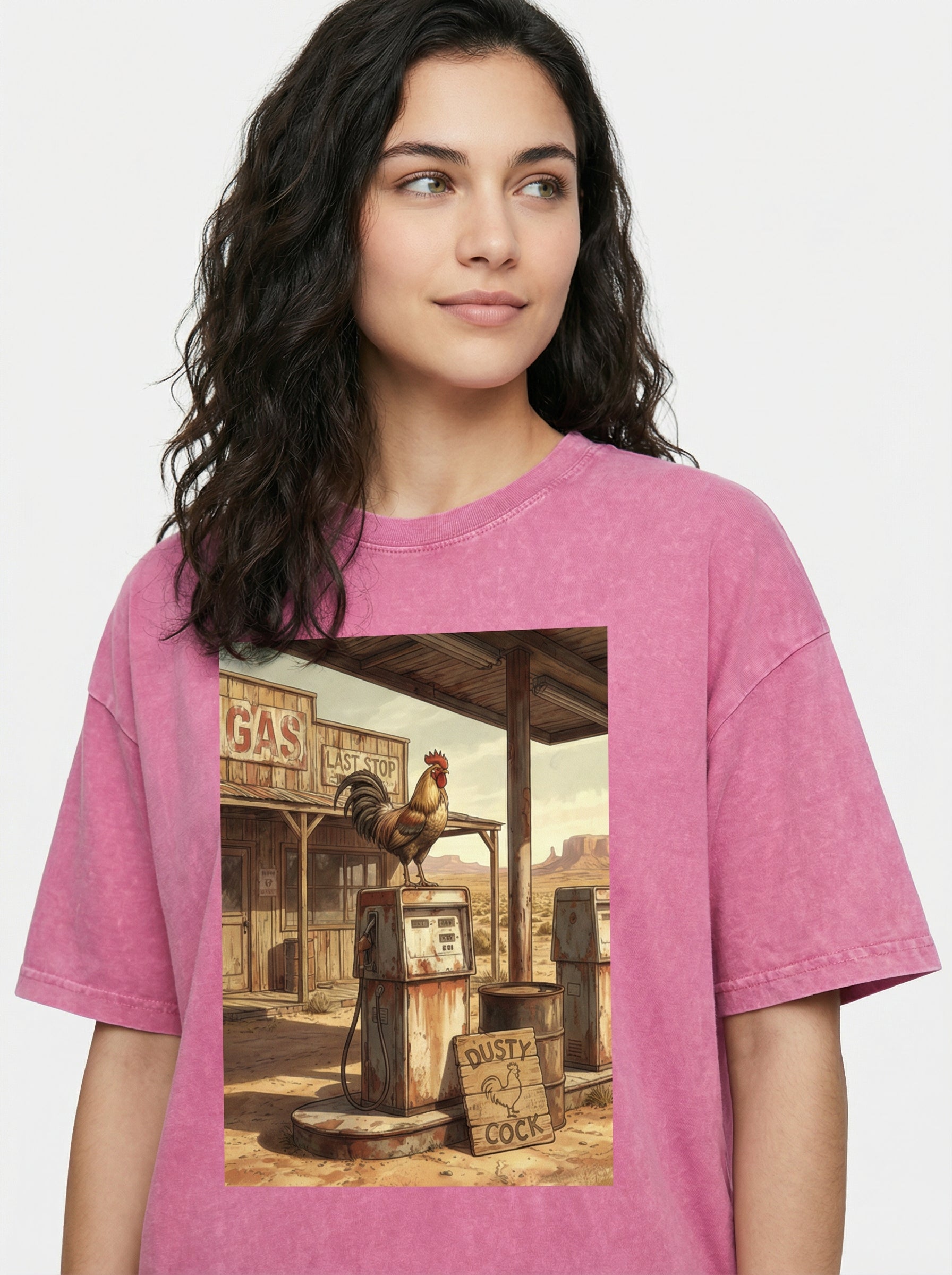 Dusty Cock, Desert Rooster Cowboy Graphic Tee – Heavyweight 100% Cotton, Vintage Wash
