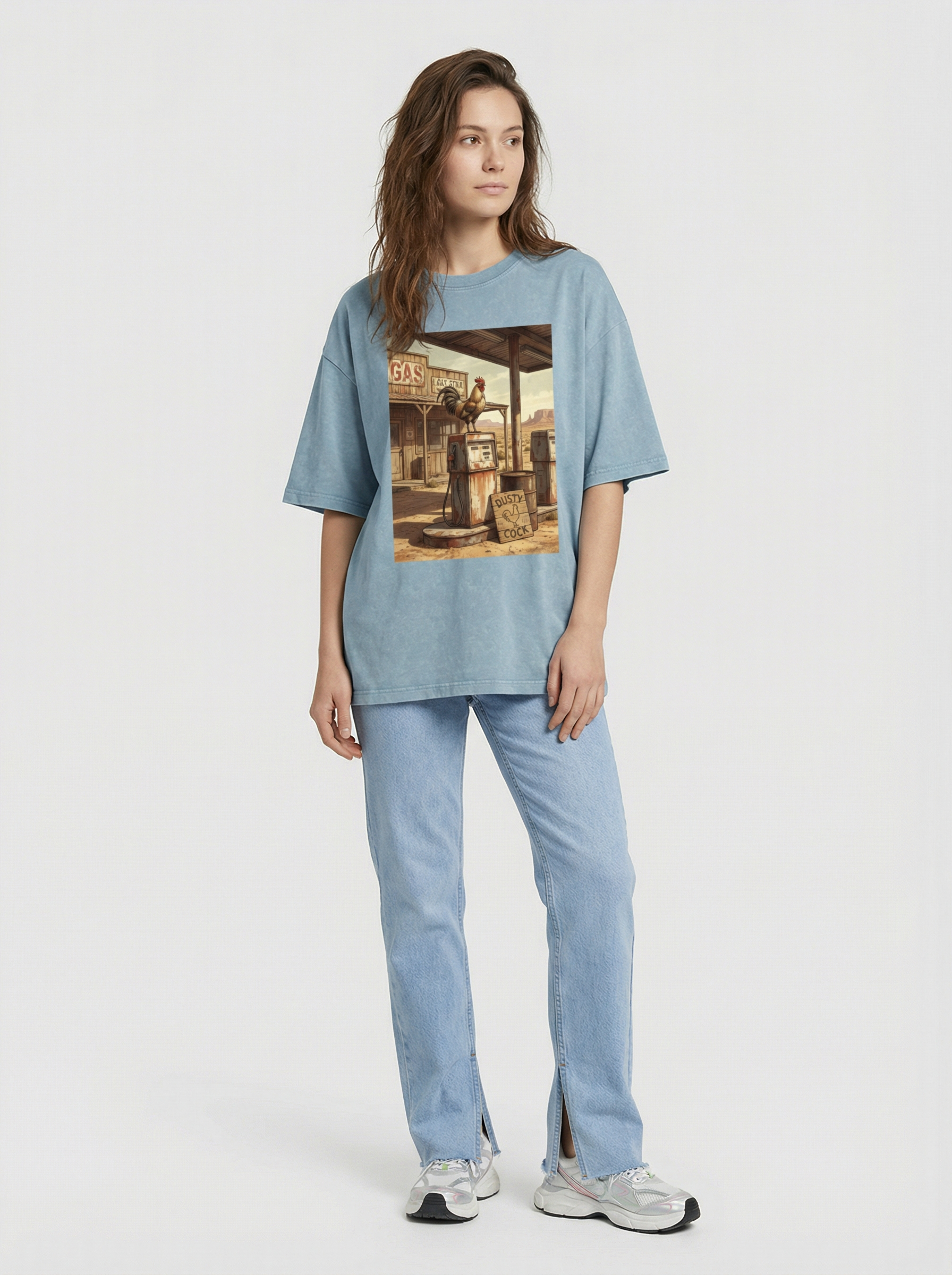 Dusty Cock, Desert Rooster Cowboy Graphic Tee – Heavyweight 100% Cotton, Vintage Wash