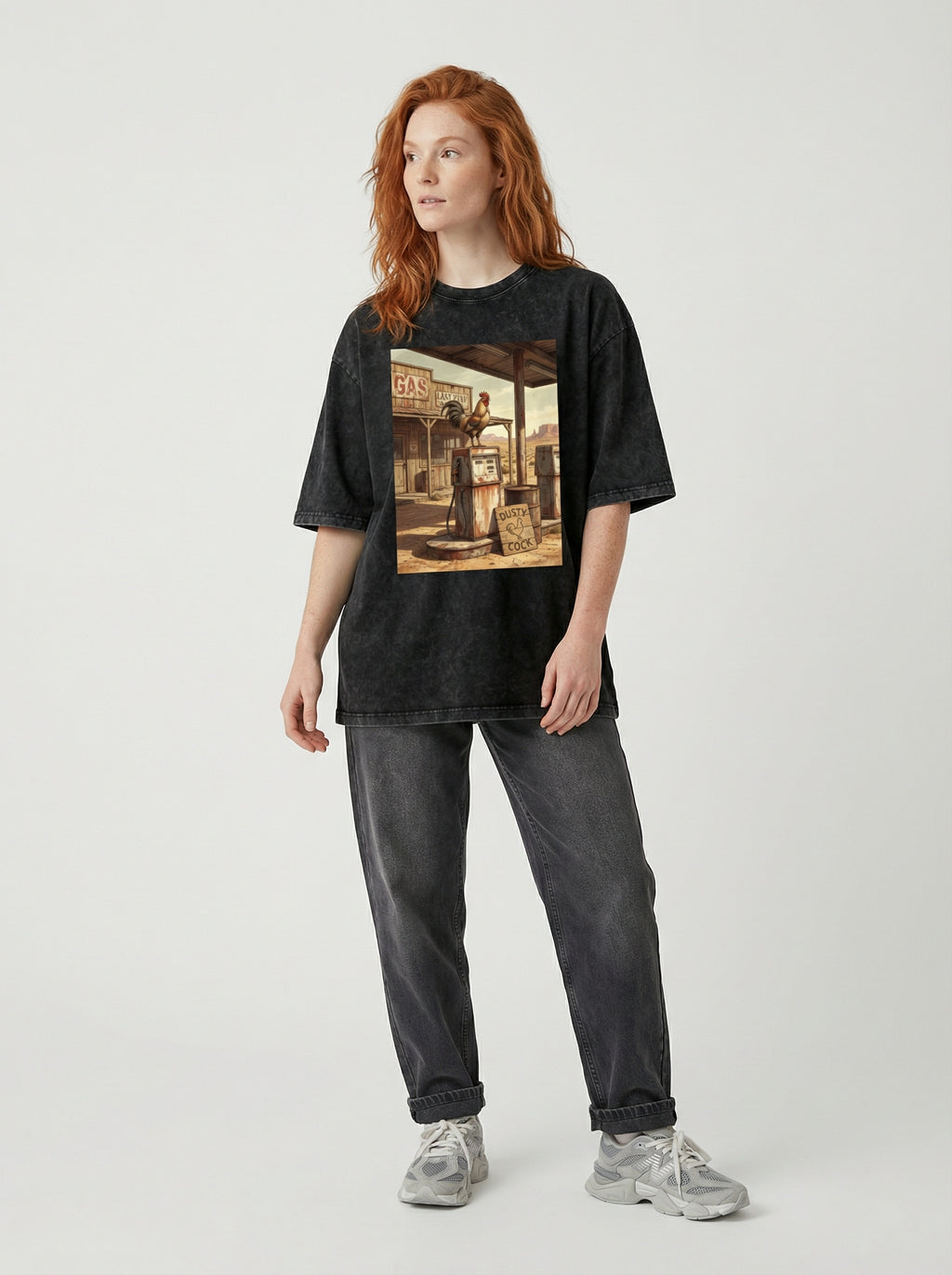 Dusty Cock, Desert Rooster Cowboy Graphic Tee – Heavyweight 100% Cotton, Vintage Wash